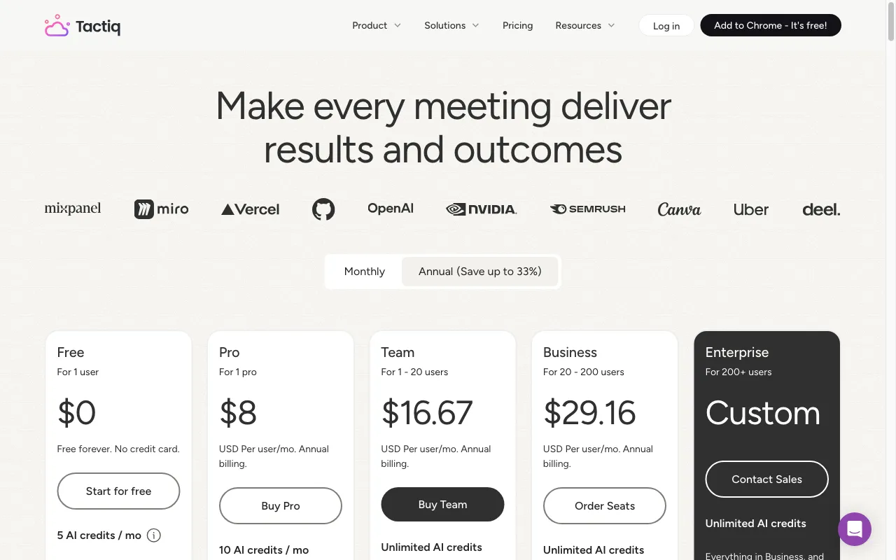 Tactiq — pricing page