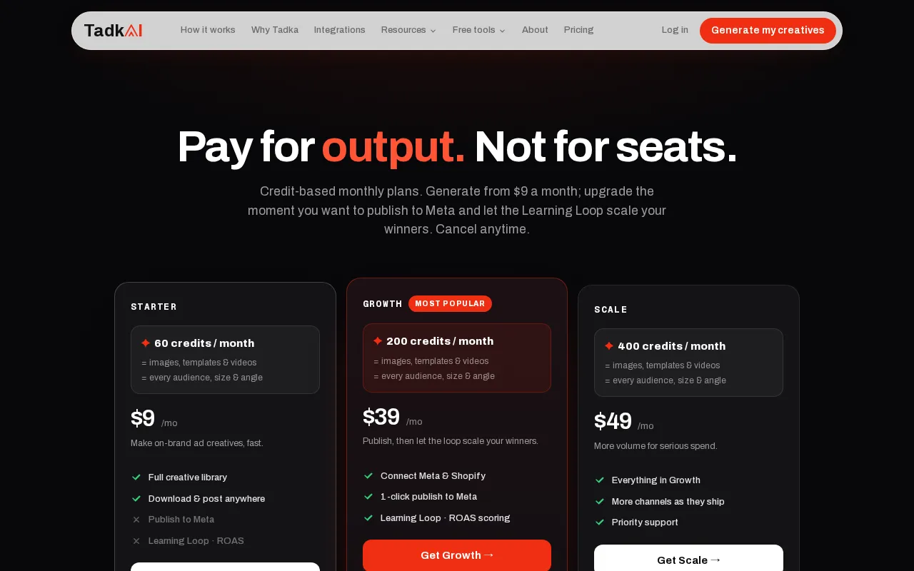 Tadka — pricing page
