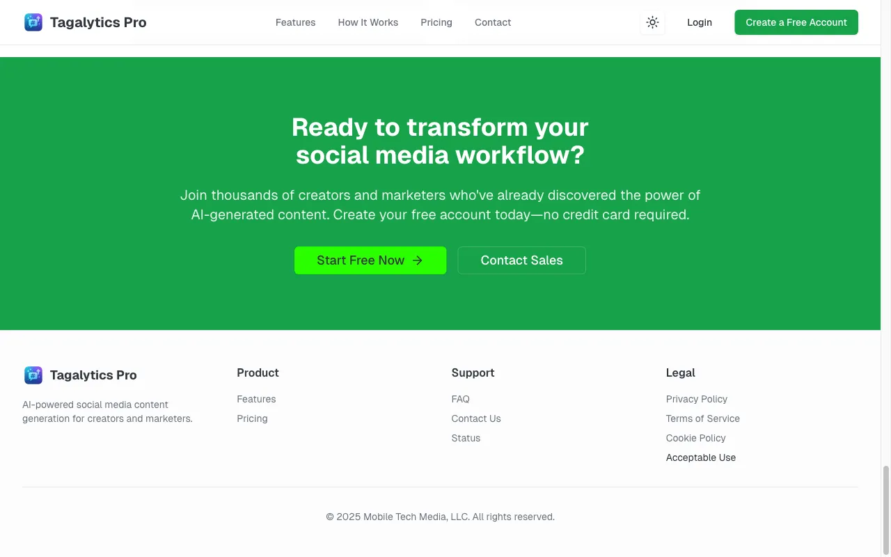 Tagalytics — pricing page
