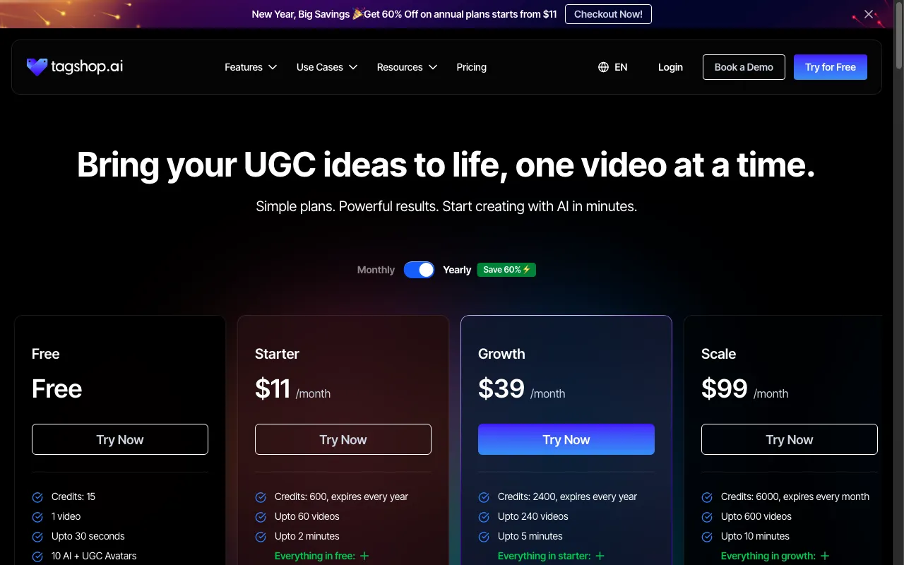 Tagshop AI — pricing page