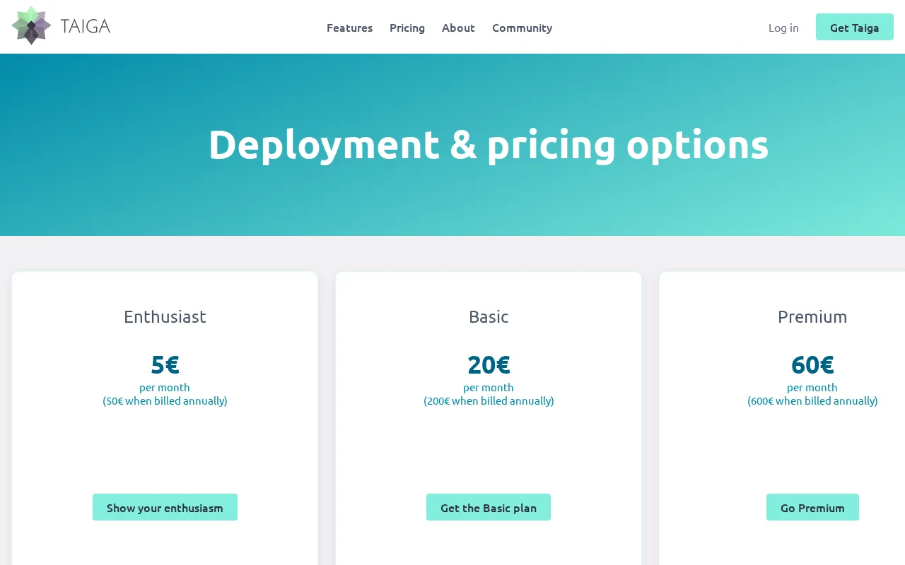 Taiga — pricing page