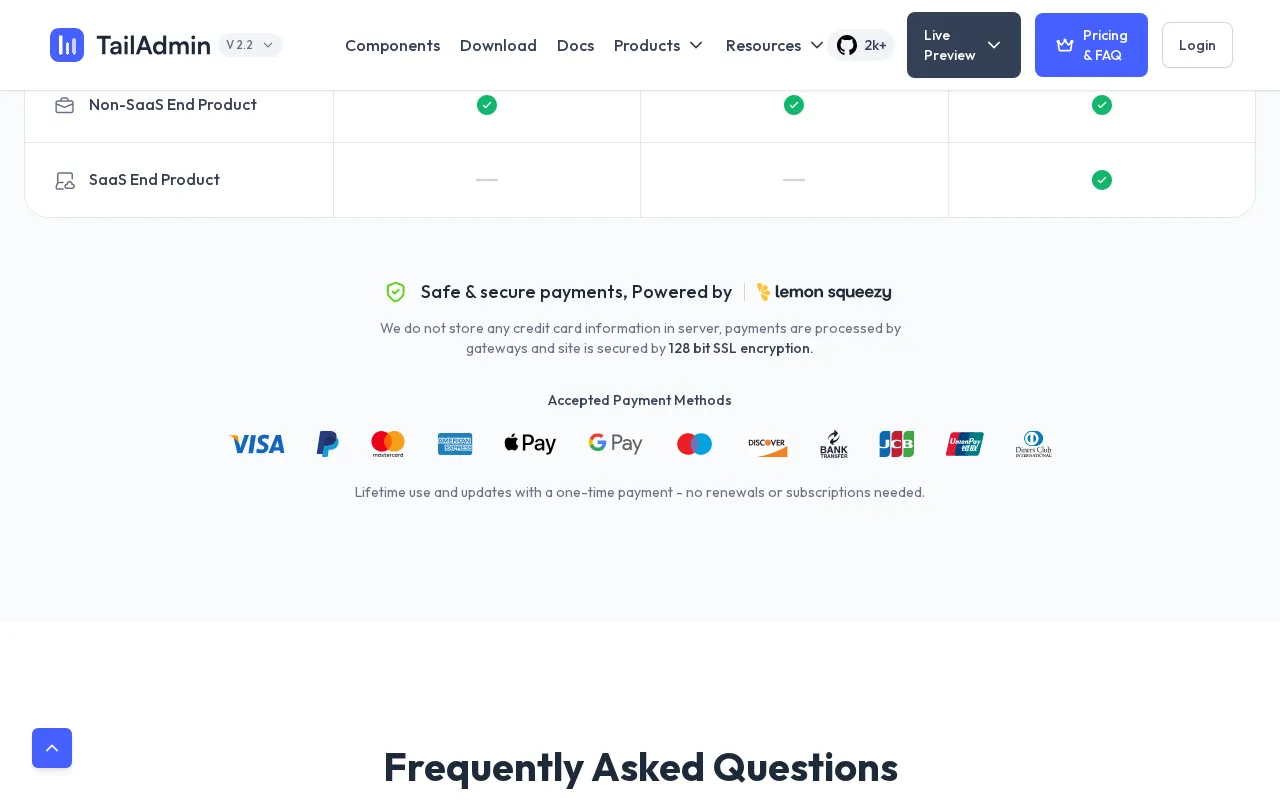 TailAdmin — pricing page