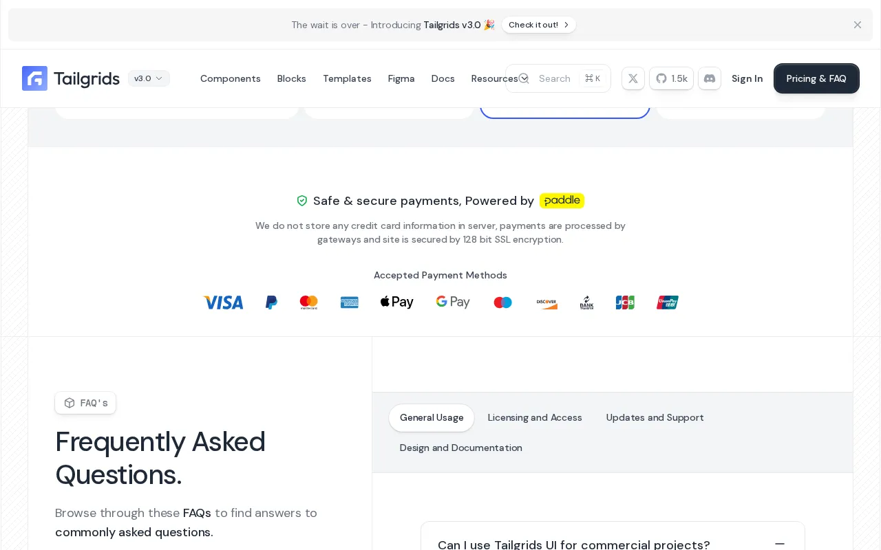 TailGrids — pricing page