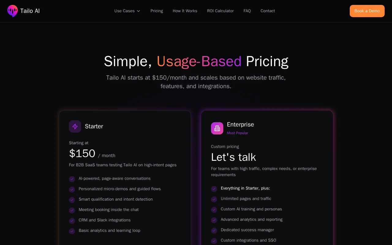 Tailo AI — pricing page