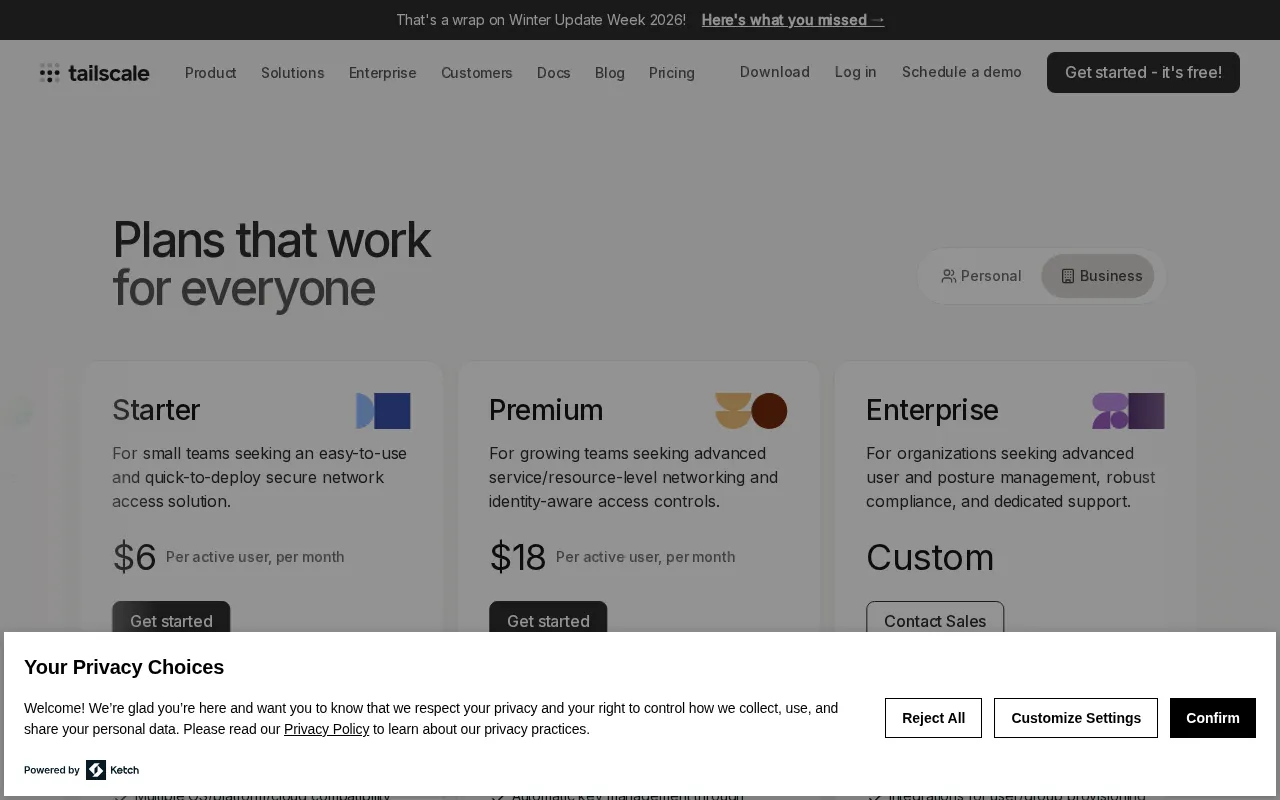 Tailscale — pricing page