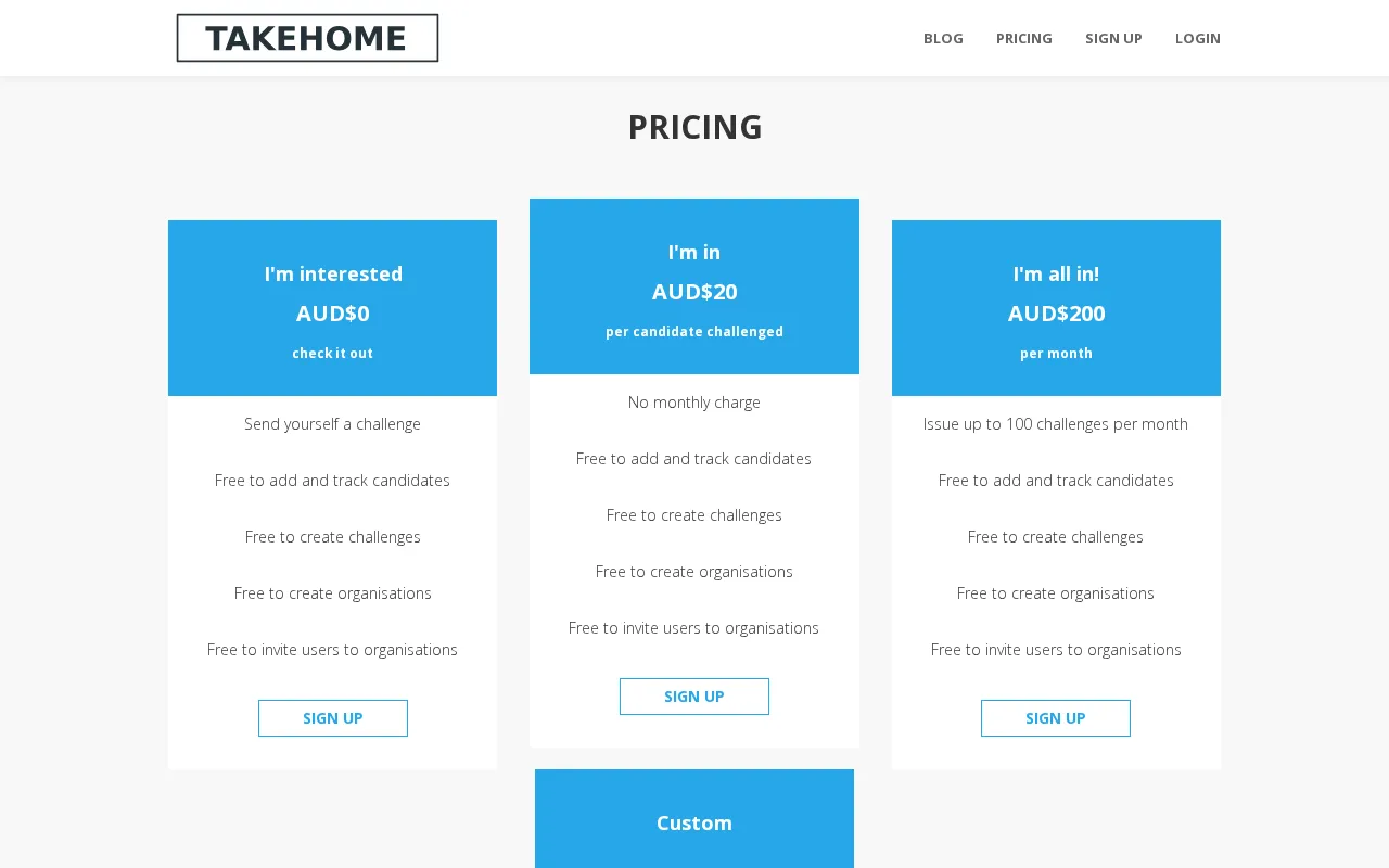 Takehome — pricing page