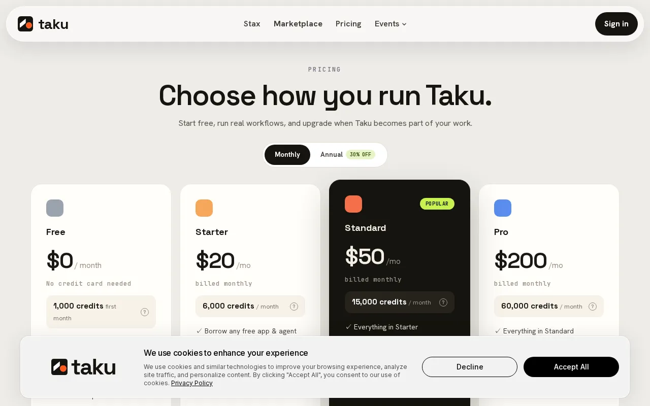 Taku AI — pricing page