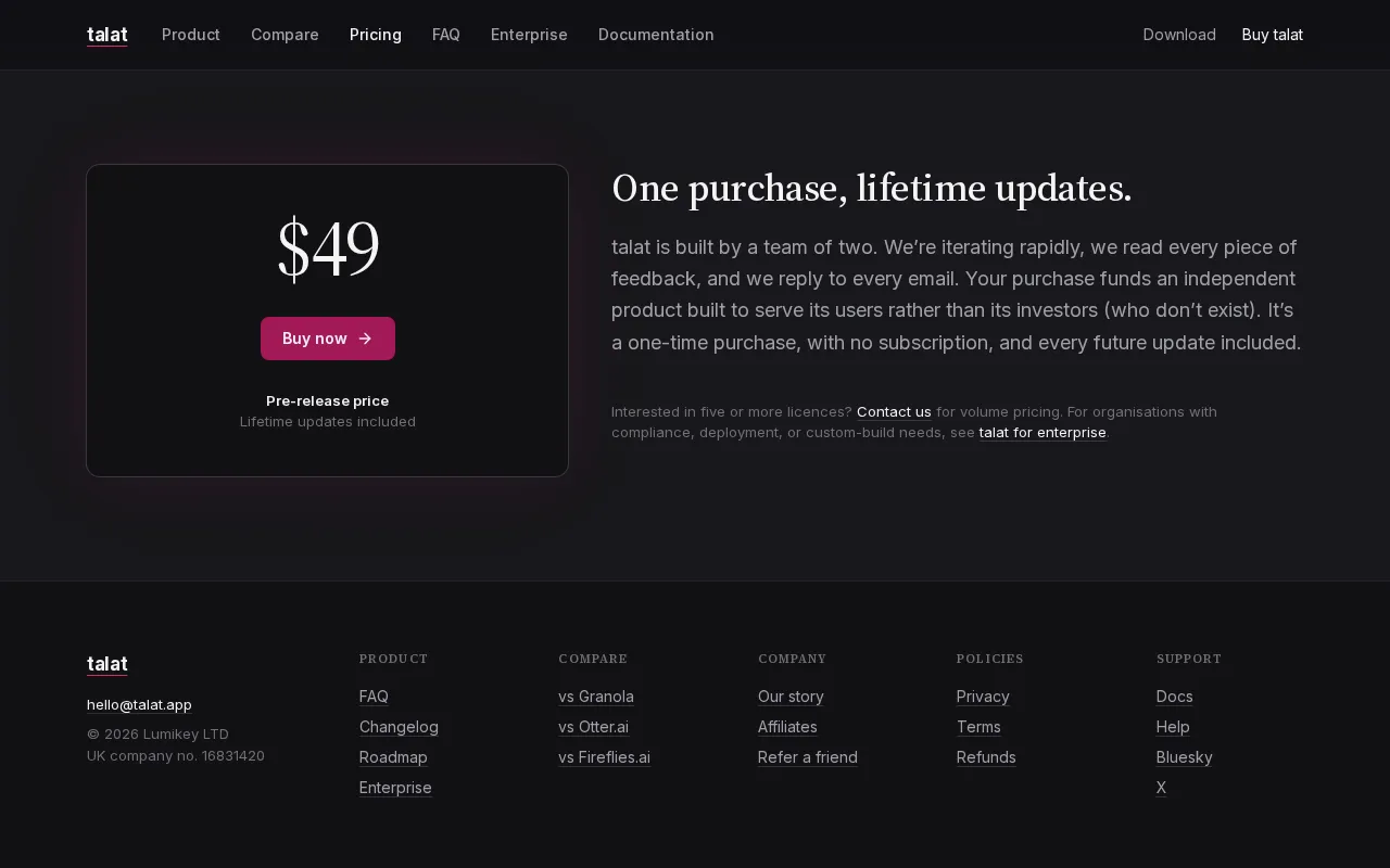 talat — pricing page