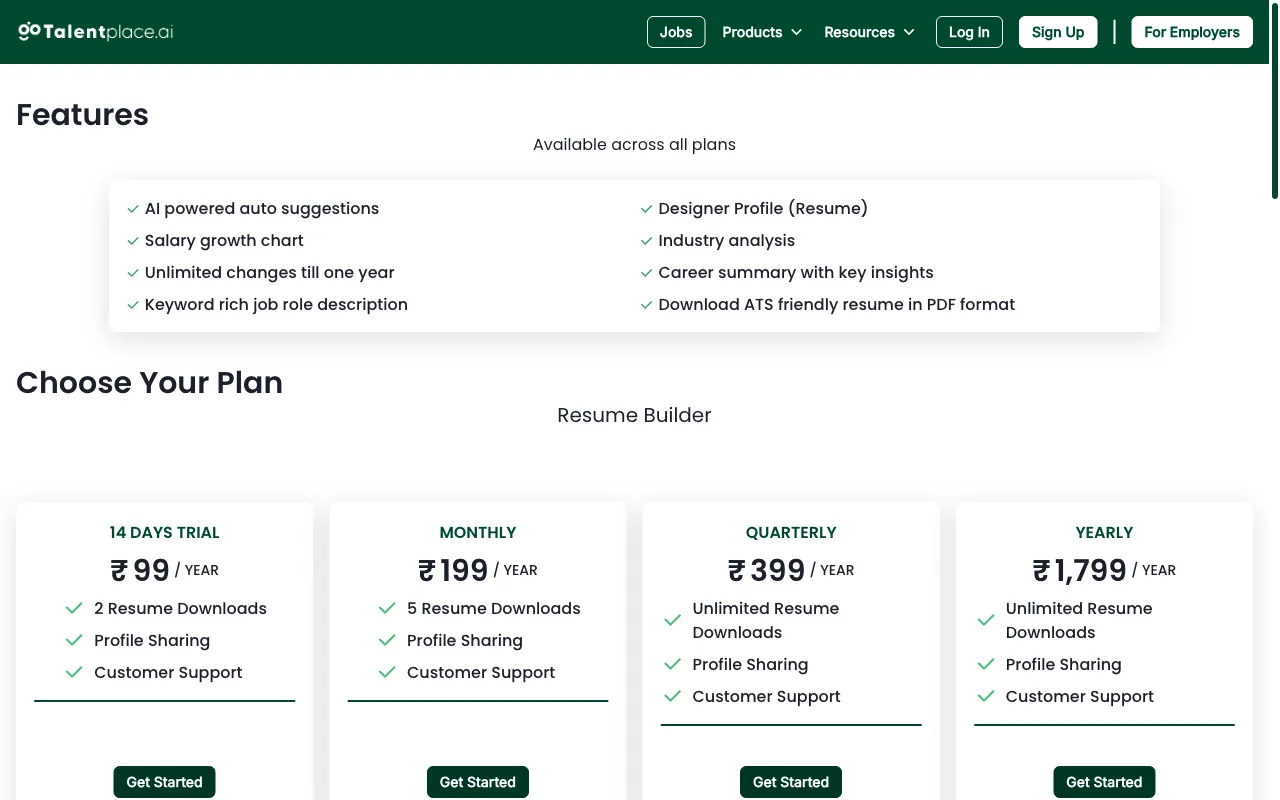 Talentplace.ai — pricing page