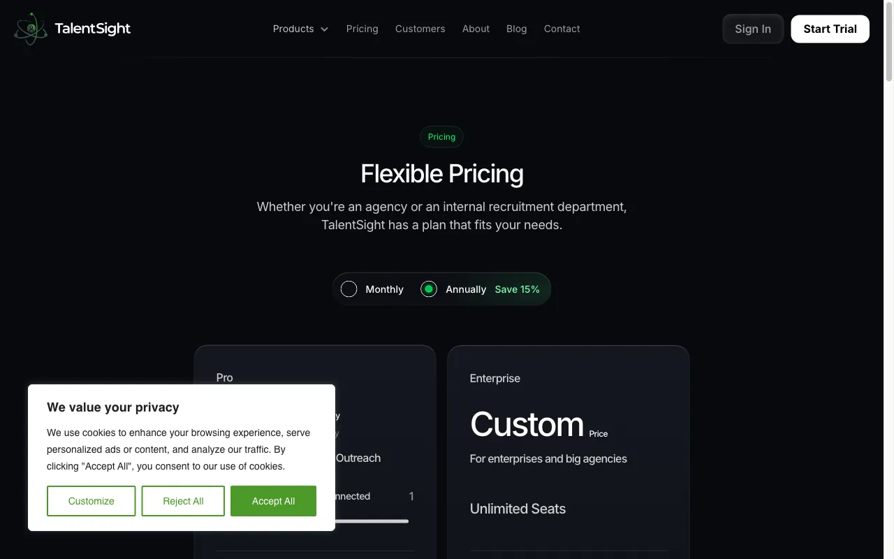 TalentSight — pricing page
