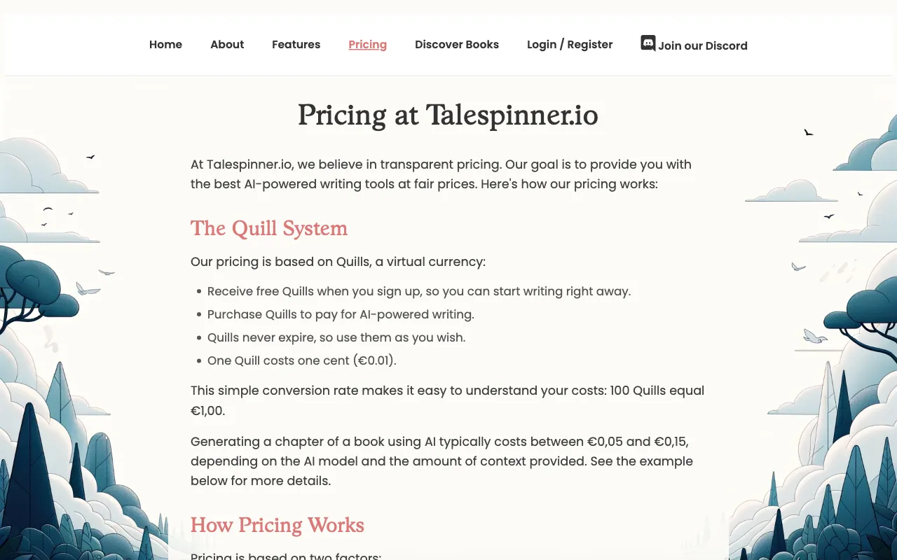 Talespinner — pricing page