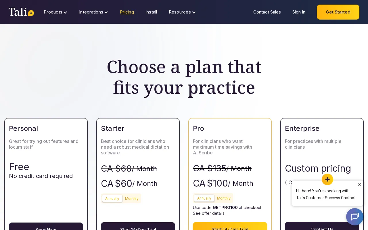 Tali — pricing page