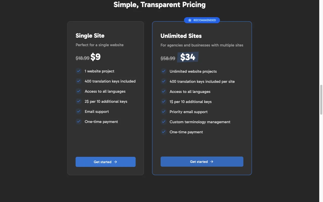 Talk-Shift — pricing page