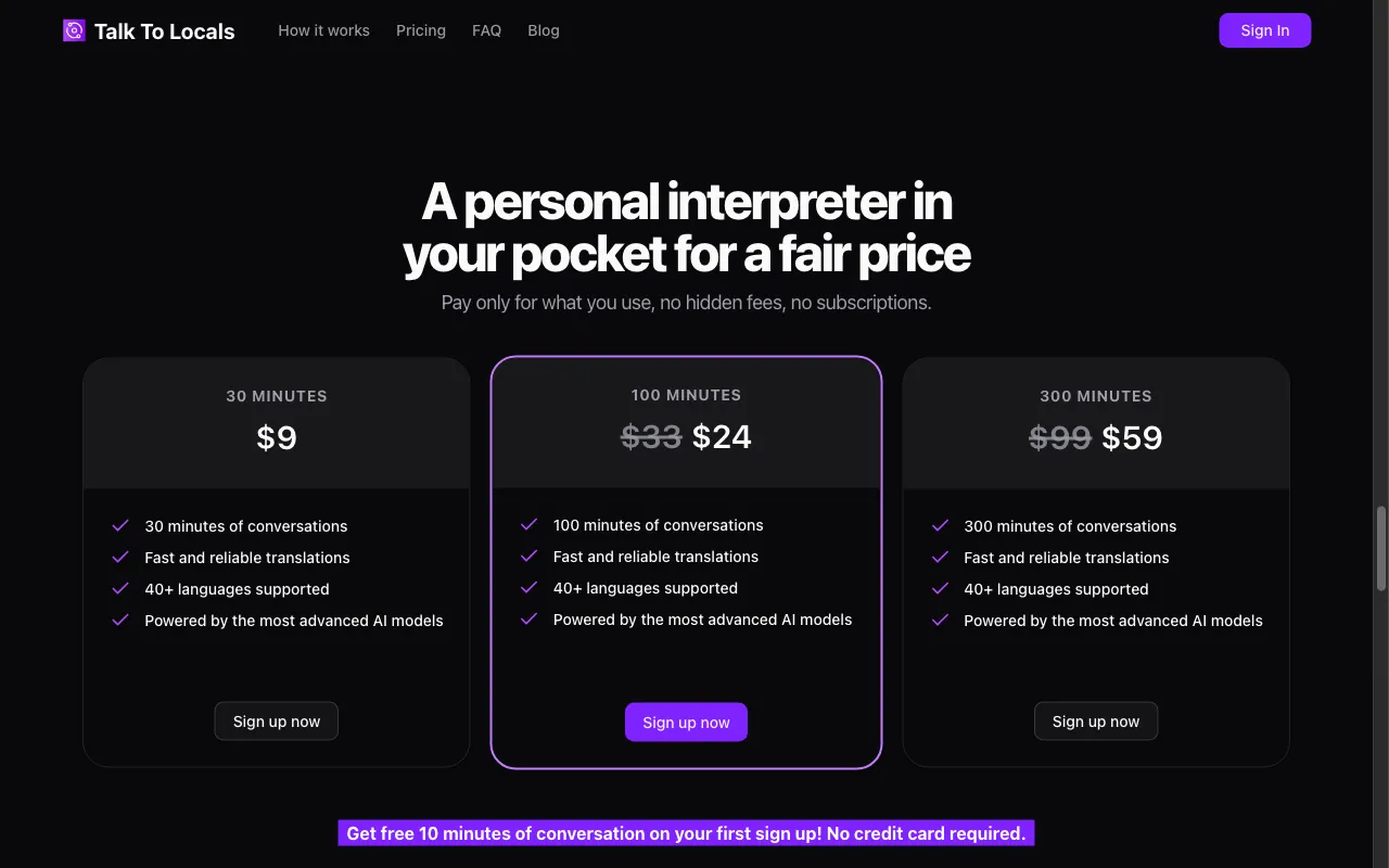 Talk To Locals — pricing page