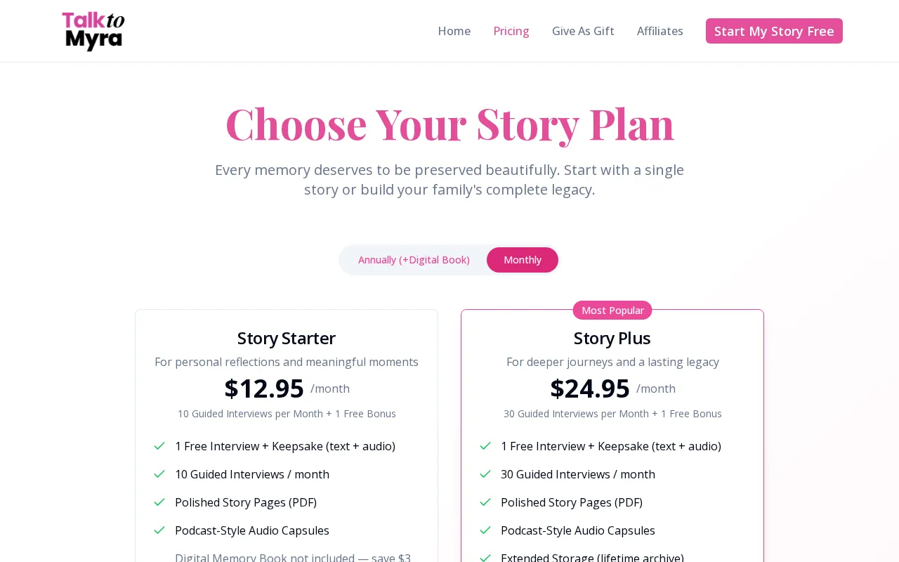 Talk To Myra — pricing page