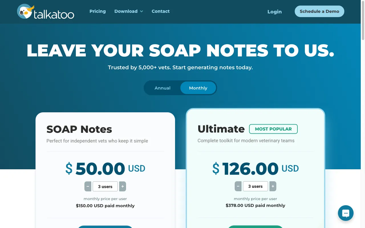 talkatoo.com — pricing page