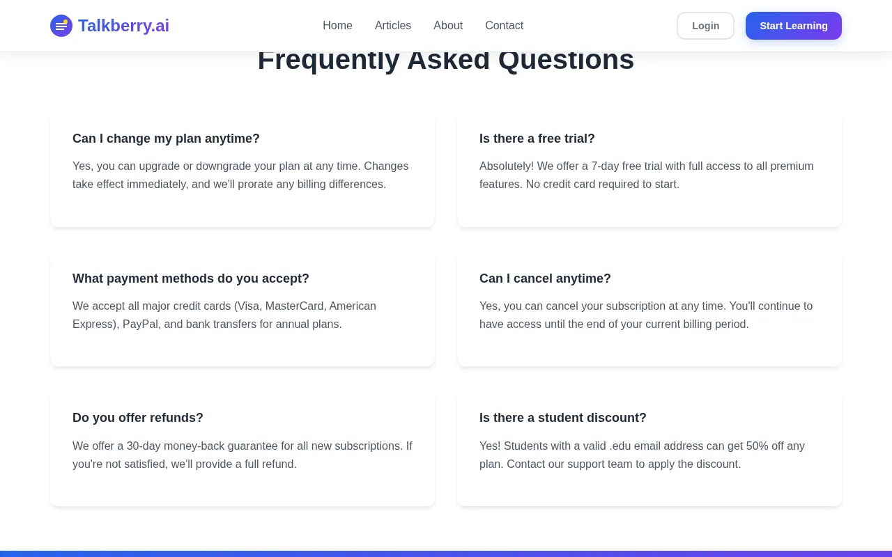 TalkBerry — pricing page