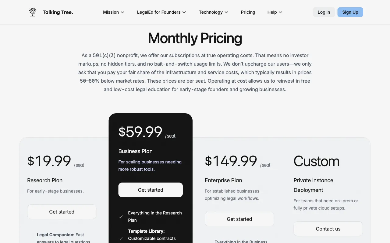 Talking Tree — pricing page