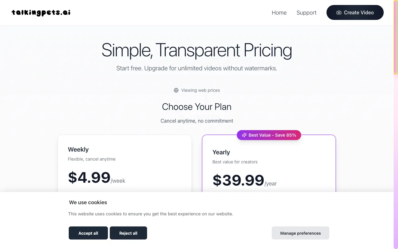 TalkingPets.ai — pricing page