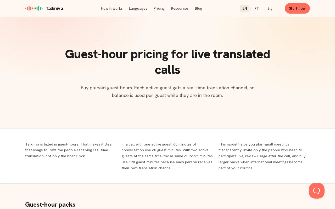 Talkniva — pricing page