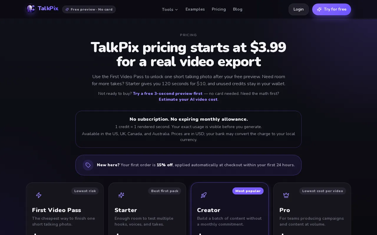 TalkPix AI — pricing page