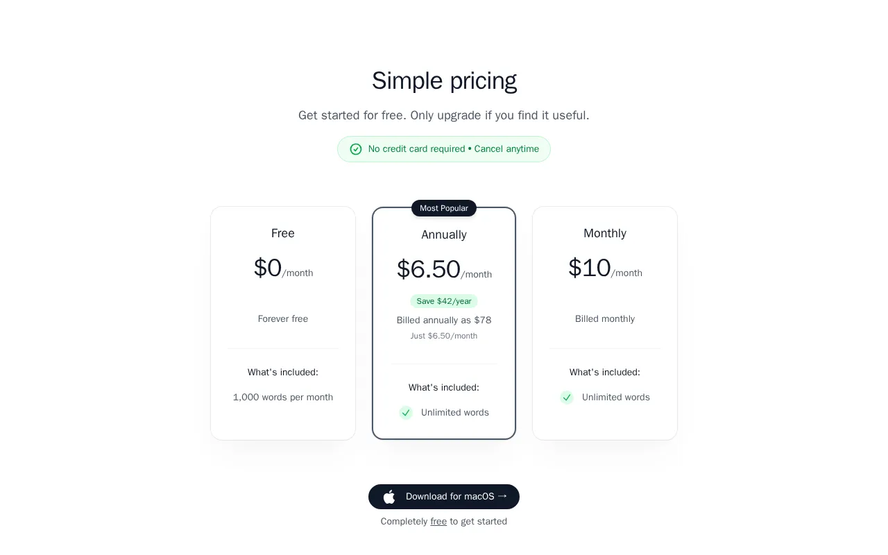 TalkText — pricing page