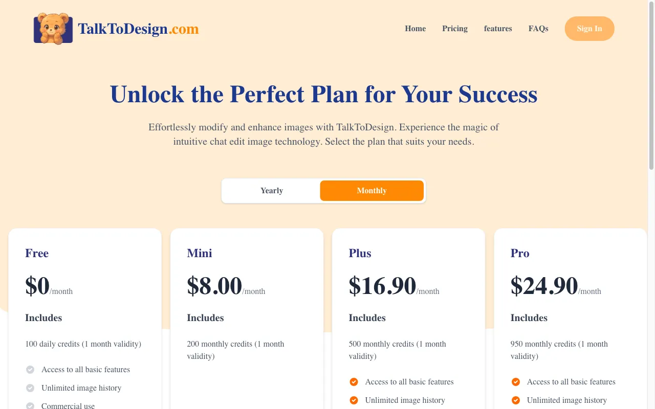 TalkToDesign — pricing page