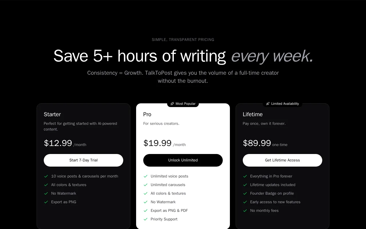 TalkToPost — pricing page