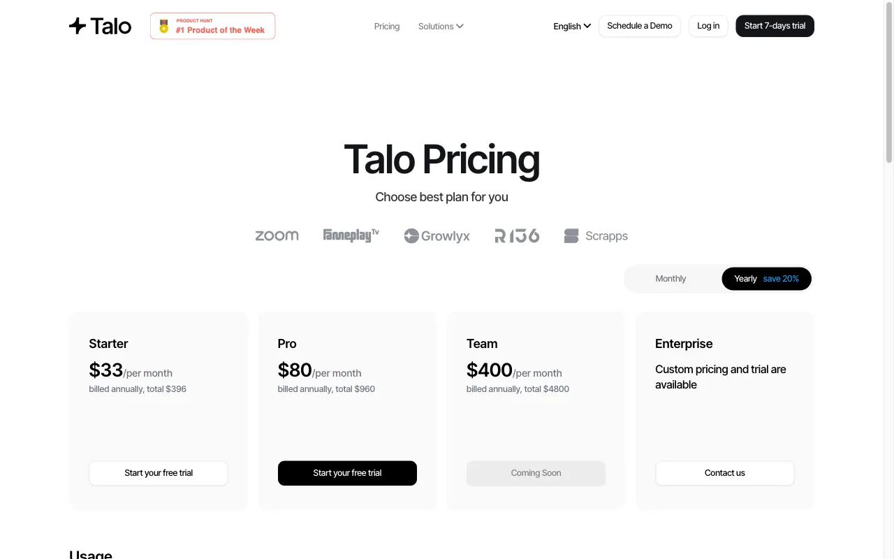 Talo — pricing page