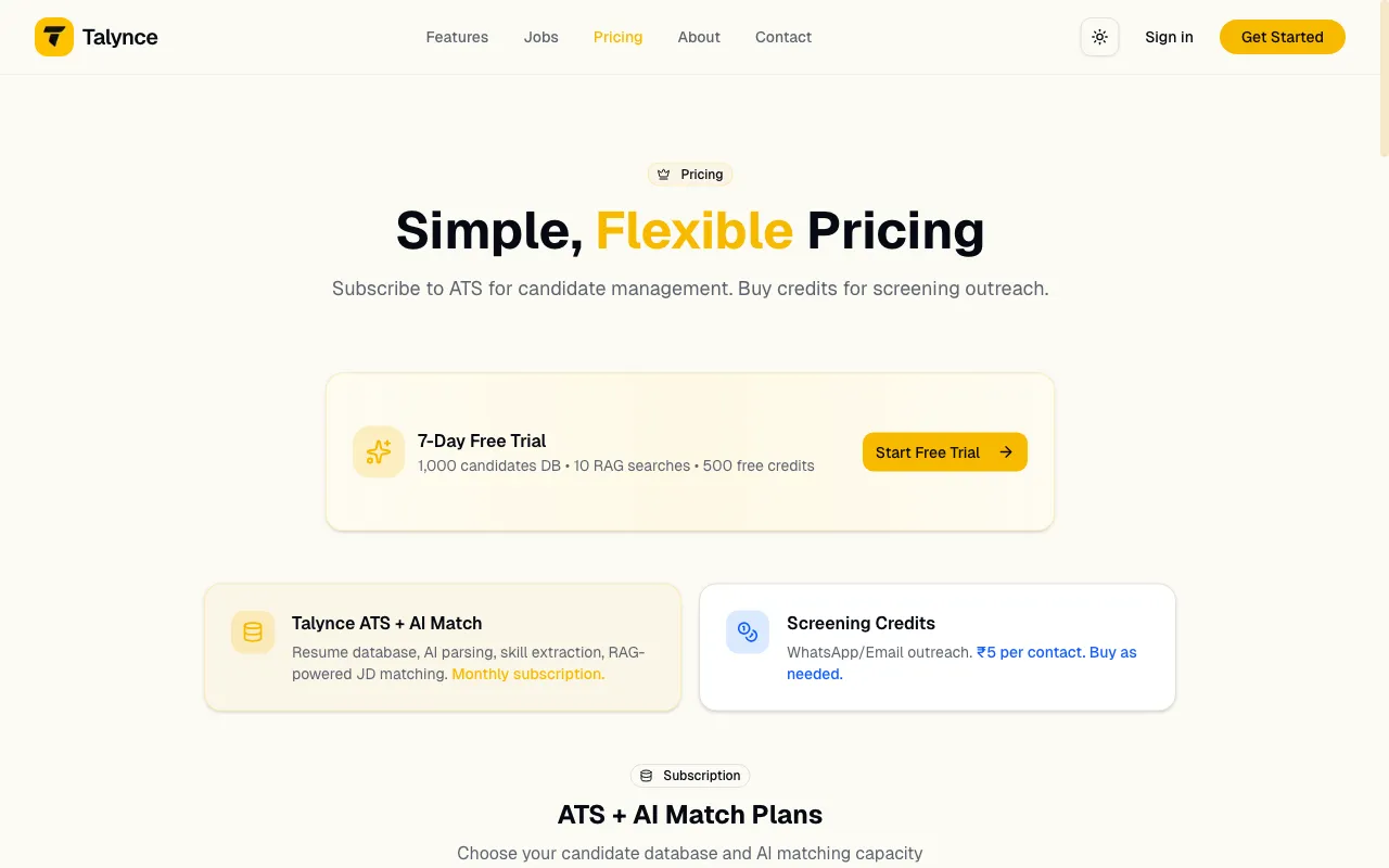 Talynce — pricing page