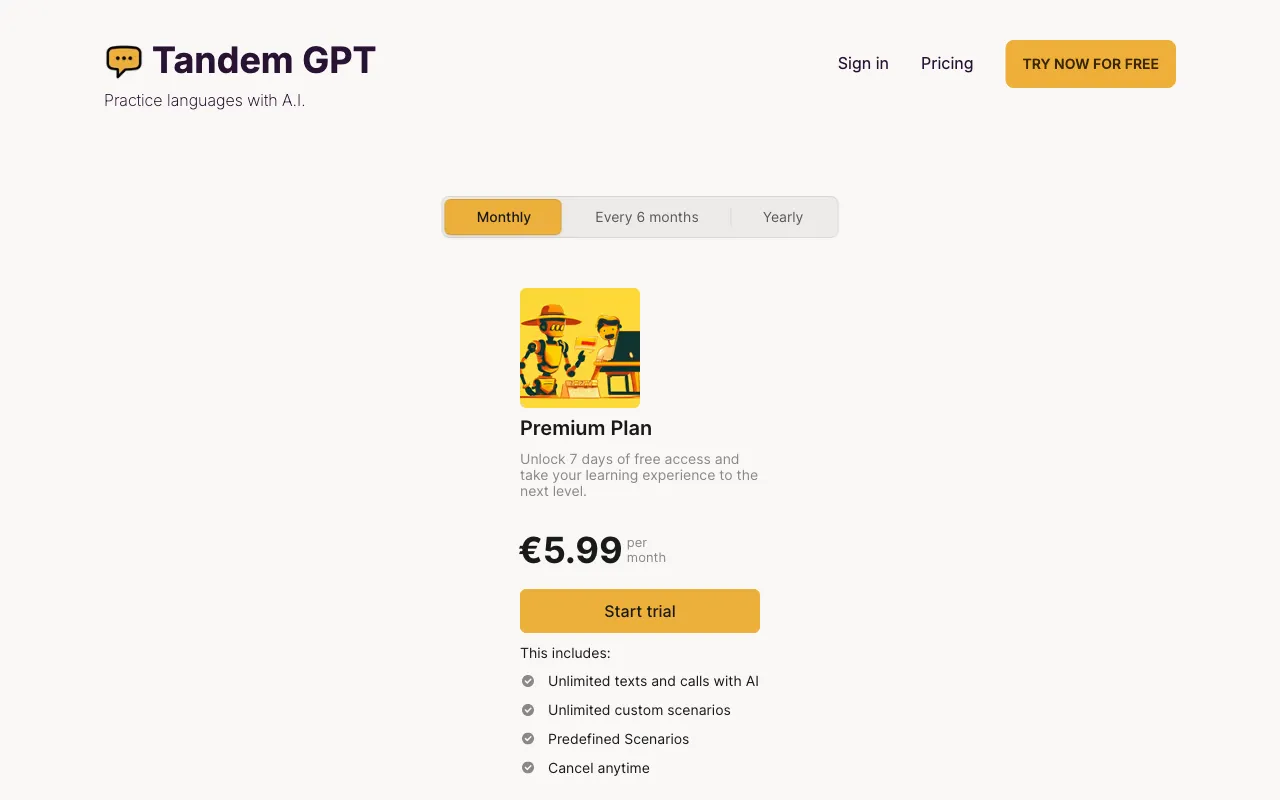 Tandem GPT — pricing page