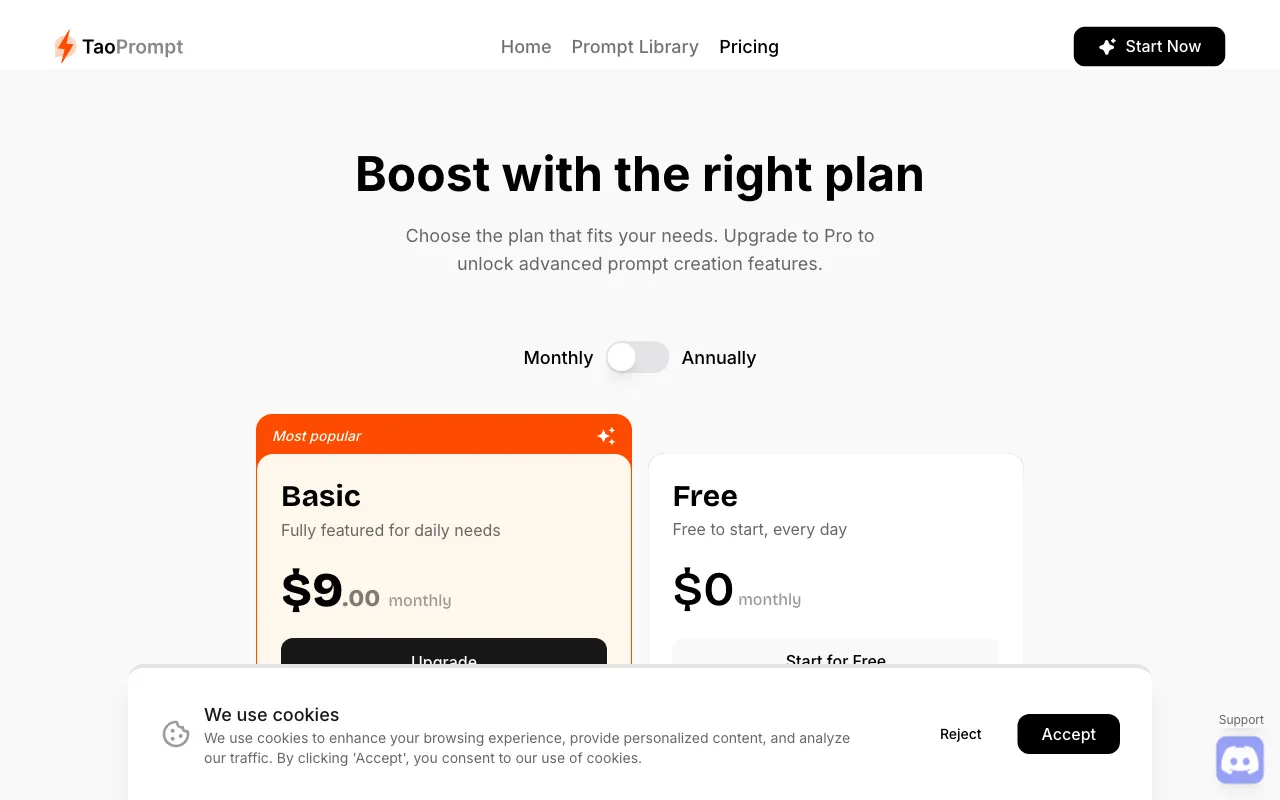 TaoPrompt.com — pricing page