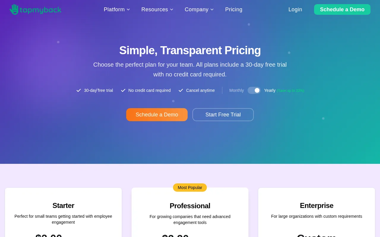 Tap My Back — pricing page