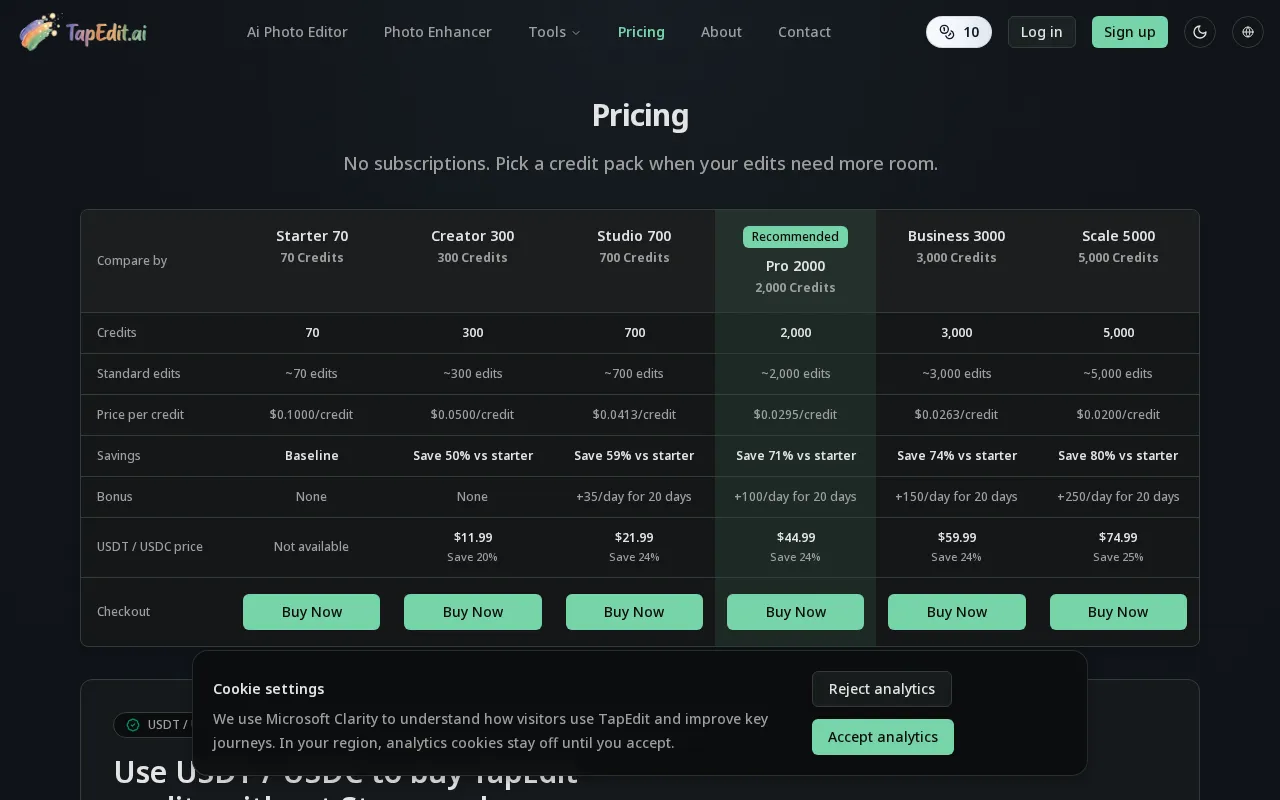 TapEdit — pricing page