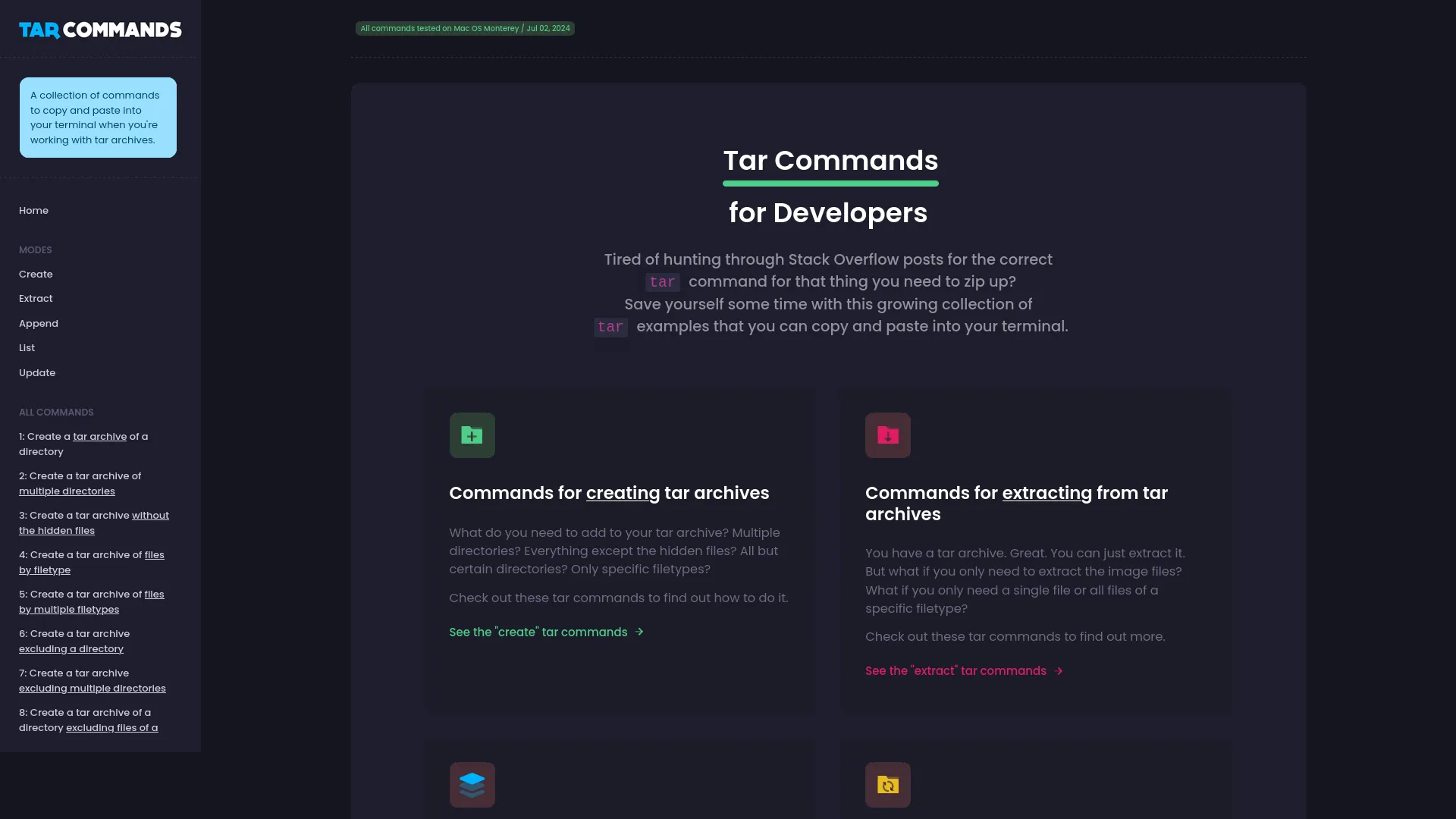 Tar Commands — preview screenshot