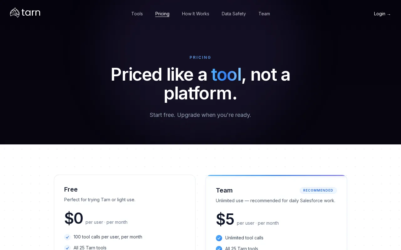 Tarn — pricing page