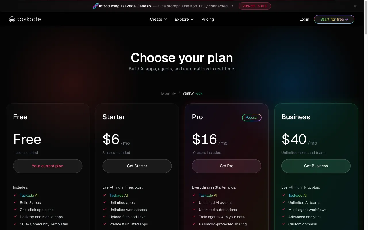 Taskade — pricing page