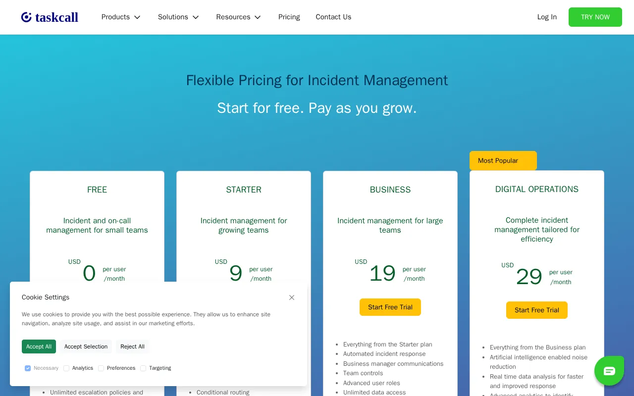 TaskCall — pricing page