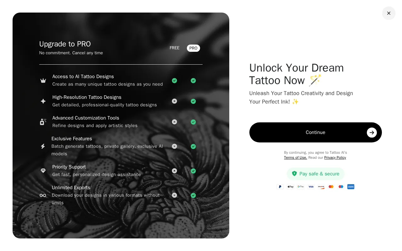Tattoo — pricing page