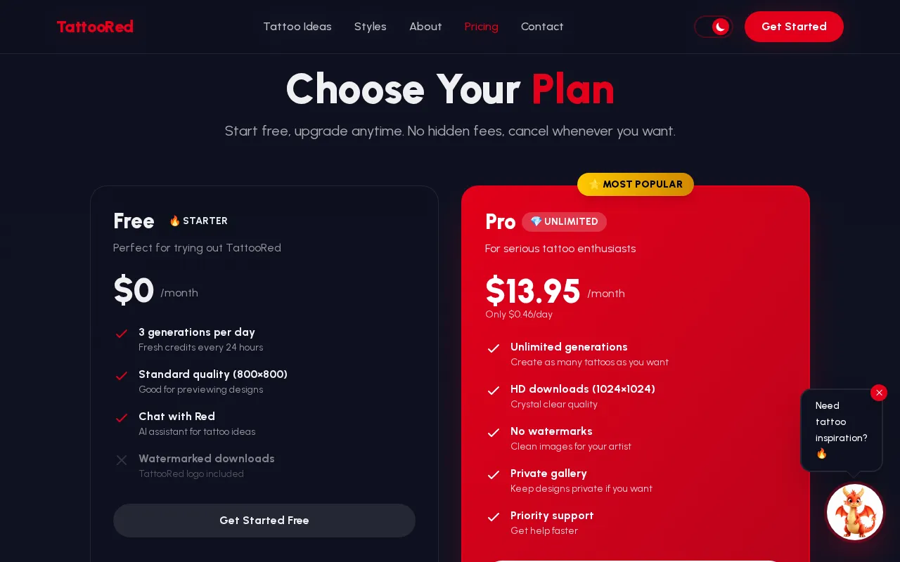Tattoored — pricing page