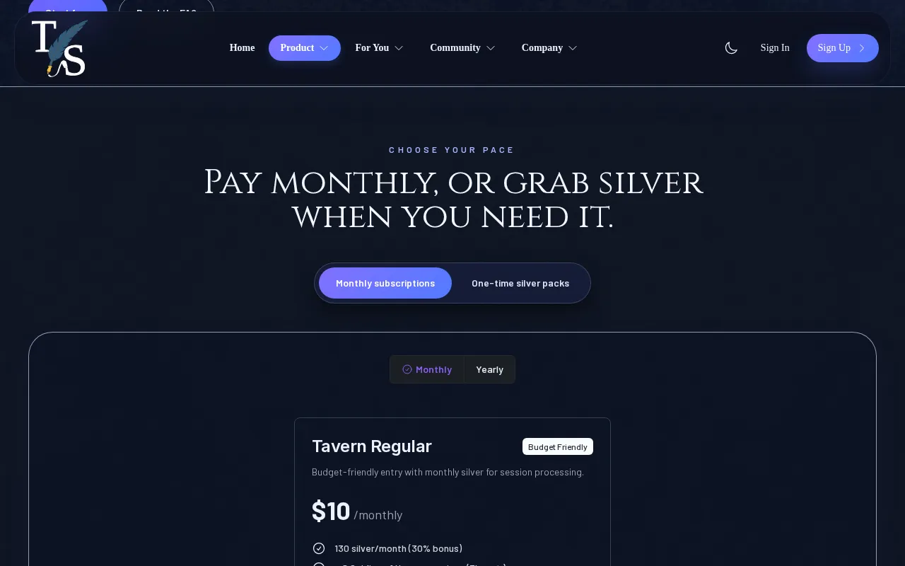 Tavern Scribe — pricing page