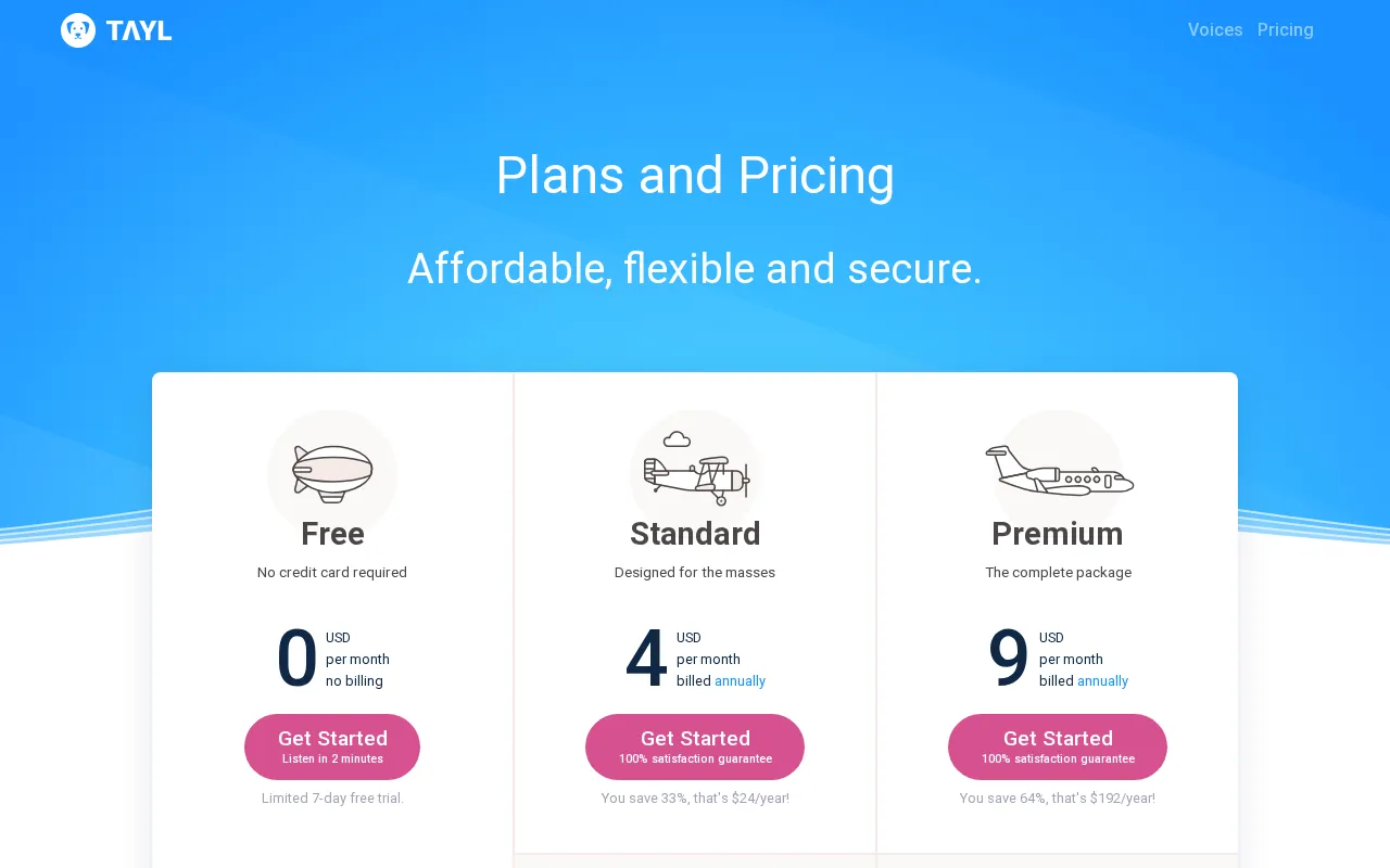TAYL — pricing page