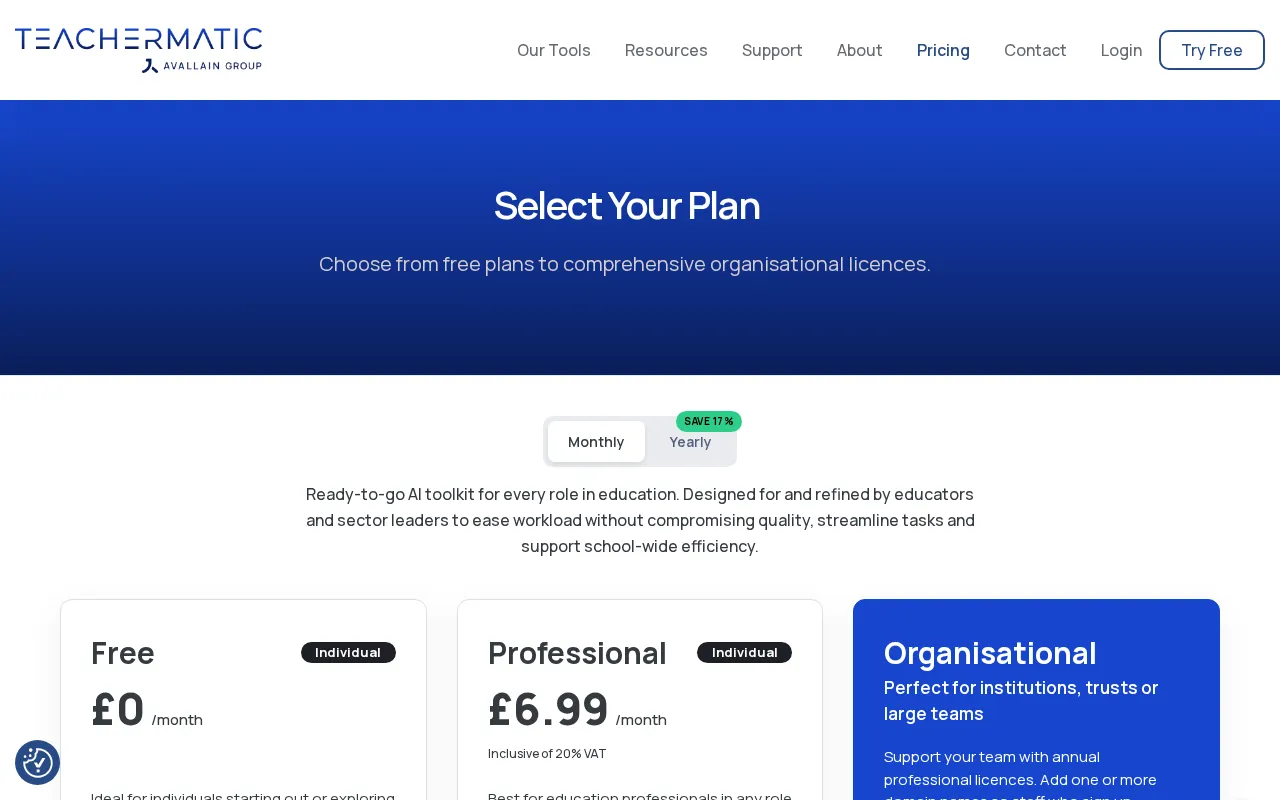 TeacherMatic — pricing page