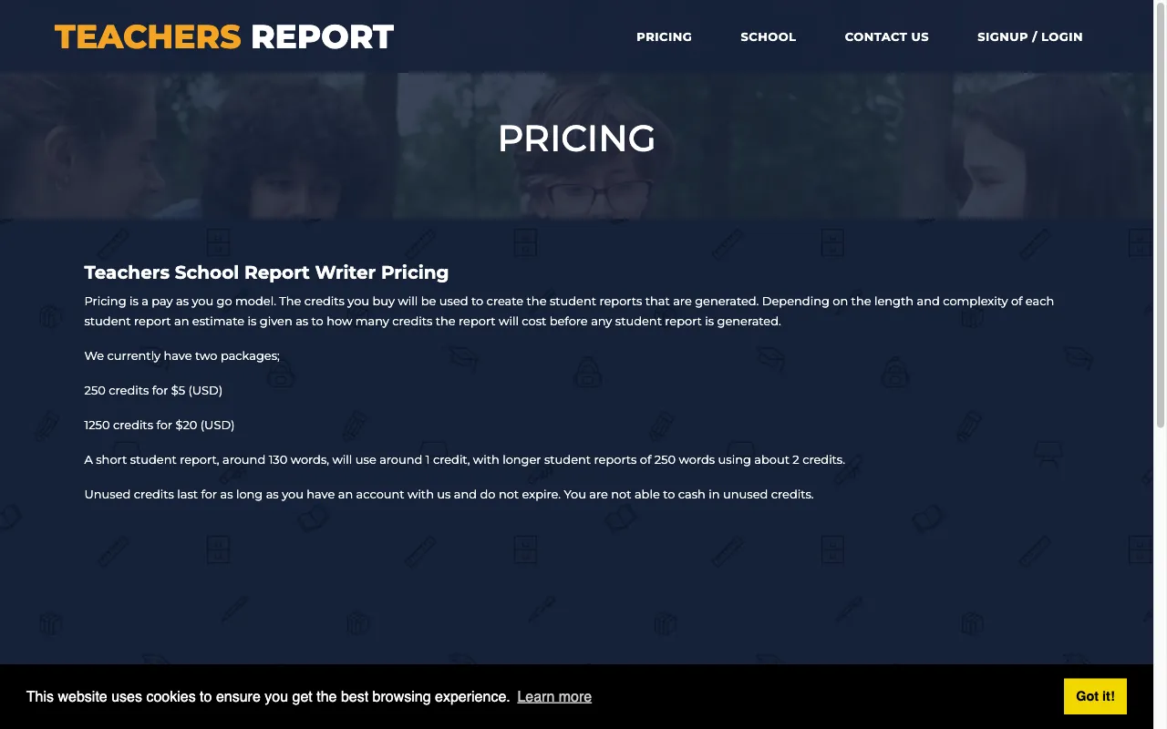 Teachers.Report — pricing page