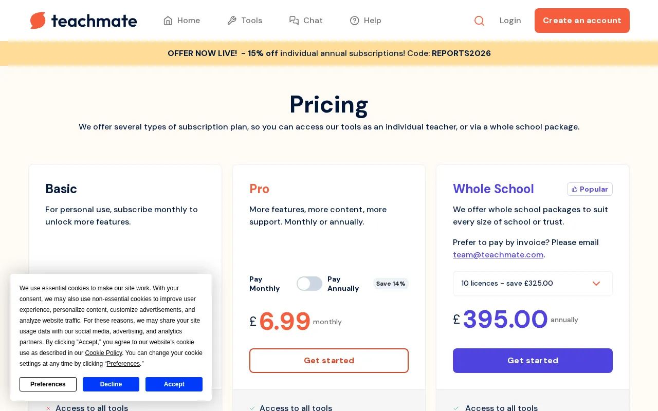 Teachmate — pricing page