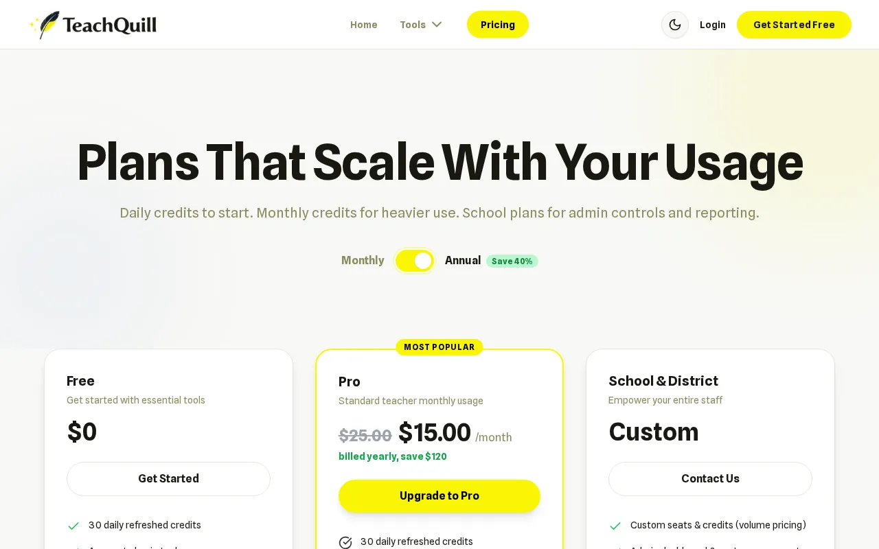 TeachQuill — pricing page