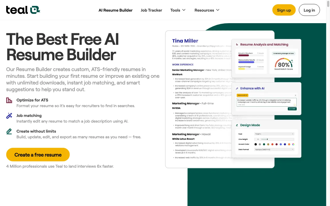 Teal Resume Builder — preview screenshot