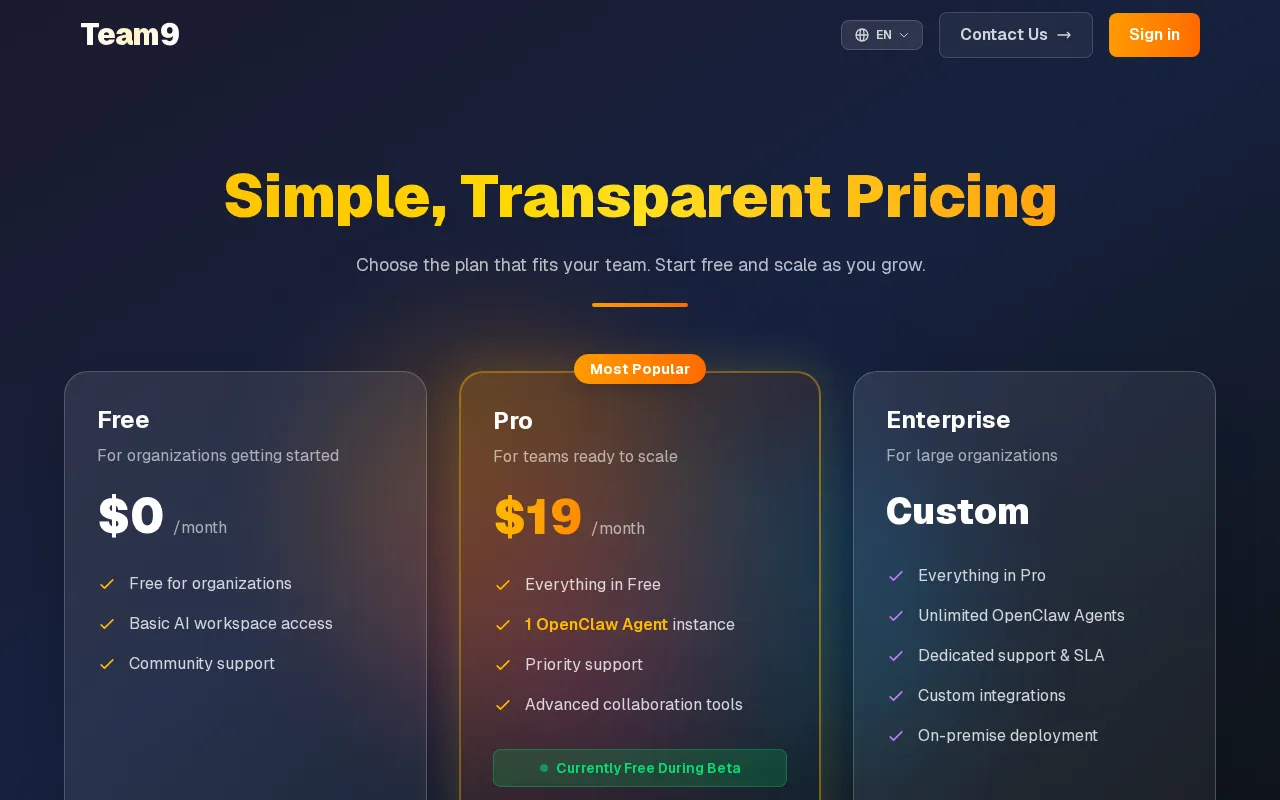Team9 — pricing page