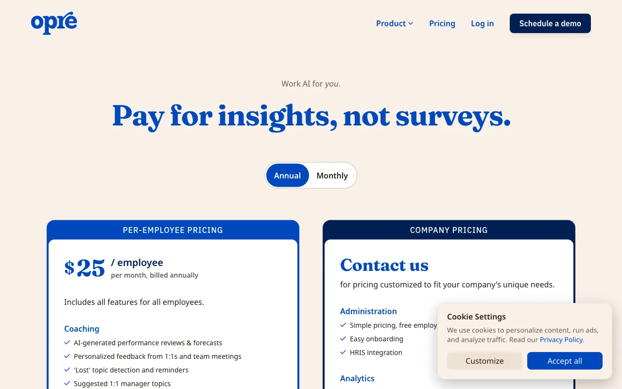 Opre — pricing page