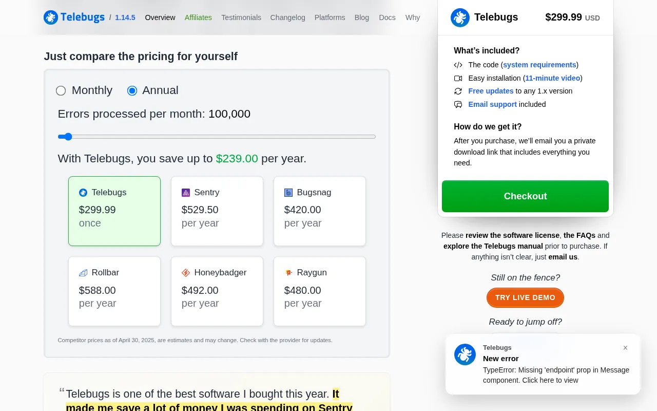 Telebugs — pricing page